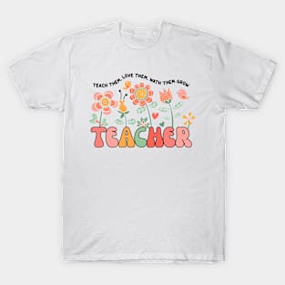 Teach Them Love Flower Back to School Teacher Women T-Shirt